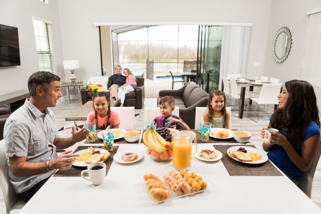 Family at breakfast in Balmoral vacation rental