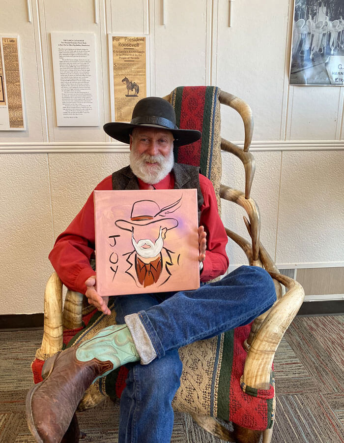 california cowboy poet kent reeves painted by gina teichert during national cowboy poetry gathering