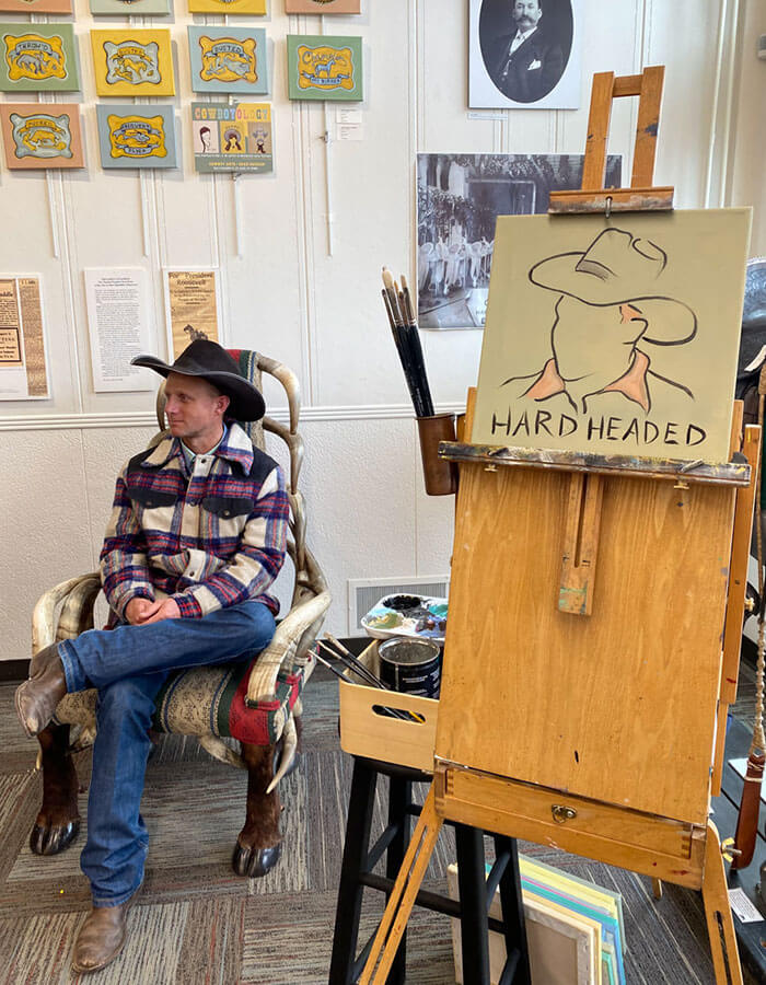 cowboyology portrait of matt robertson by gina teichert at the cowboy arts and gear museum in elko